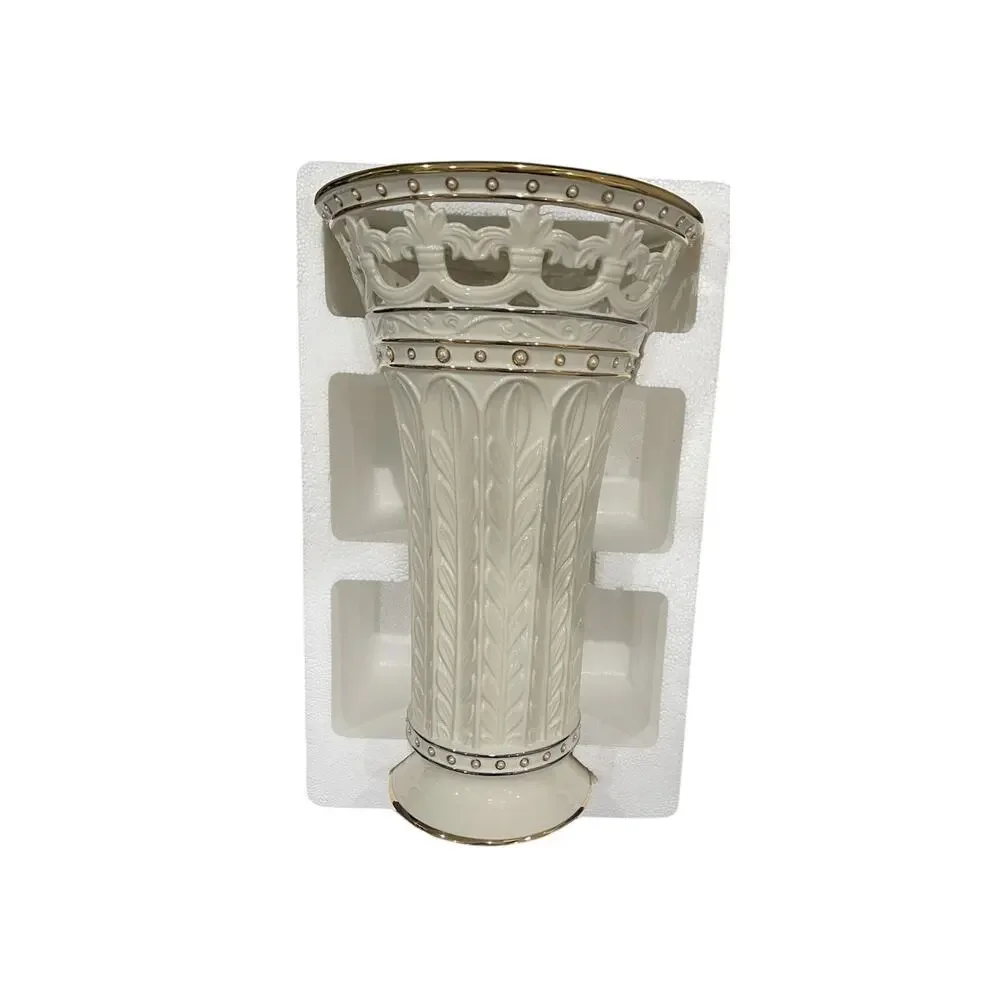 VINTAGE LENOX FLORENTINE AND PEARL PORCELAIN TALL VASE 16 IN  TALL NEW IN BOX